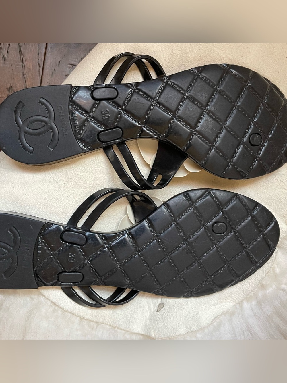 Authentic CHANEL Coco Camellia Sandals black Jelly Flip Flops Women - Picture 5 of 7